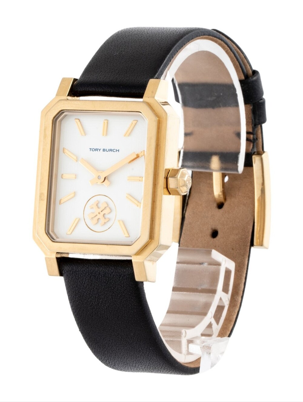 Tory Burch Women's Black Strap Gold-Tone Square Watch